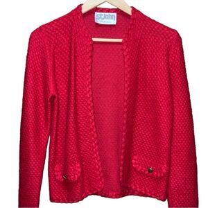 Vintage St. John Red Textured Knit Open Cardigan